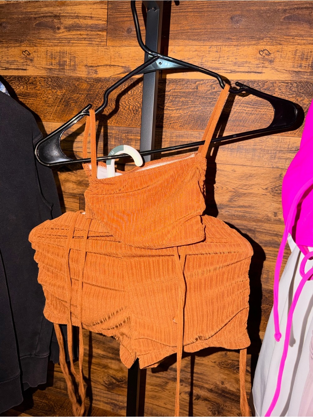 SHEIN Rust Orange Ribbed Bikini Top and Shorts Set